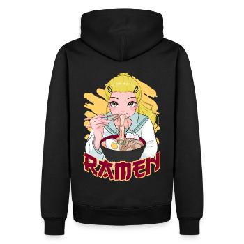 Kawaii Anime Ramen Girl Nouilles japonaises - Sweat à capuche Premium bio Homme - noir - Dos - Nico (187cm)