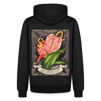 Vintage Anthurie, botanische Blumen Illustration - Männer Premium Bio Hoodie - Schwarz - Hinten - Nico (187cm)