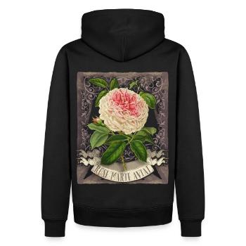 Motif Rose Vintage, Fleur Rose Marie Avitat - Sweat à capuche Premium bio Homme - noir - Dos - Nico (187cm)