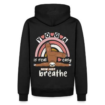 Lustiger Yoga Sloth, Yoga Faultier mit Regenbogen - Männer Premium Bio Hoodie - Schwarz - Hinten - Nico (187cm)
