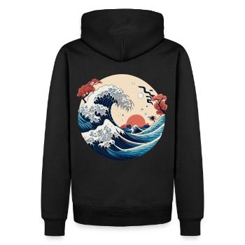 Great Wave Japanese Vaporwave Painting - Men’s Premium Organic Hoodie - black - Back - Nico (187cm)