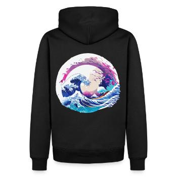 Great Wave Japanese Vaporwave Cherry Blossom - Men’s Premium Organic Hoodie - black - Back - Nico (187cm)