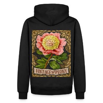 Vintage Pfingstrose, botanisch, Peony-Rose Antik - Männer Premium Bio Hoodie - Schwarz - Hinten - Nico (187cm)
