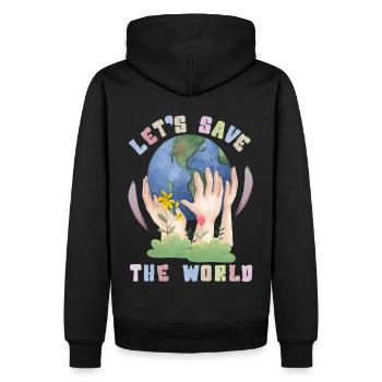 Umwelttag, Kawaii Erde Spruch Let's-save-the-world - Männer Premium Bio Hoodie - Schwarz - Hinten - Nico (187cm)