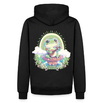 Cute Cottagecore Banjoist Frog Mushroom Pastel Aca - Männer Premium Bio Hoodie - Schwarz - Hinten - Nico (187cm)
