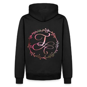 Monogram, letter T, calligraphy ornament - Men’s Premium Organic Hoodie - black - Back - Nico (187cm)