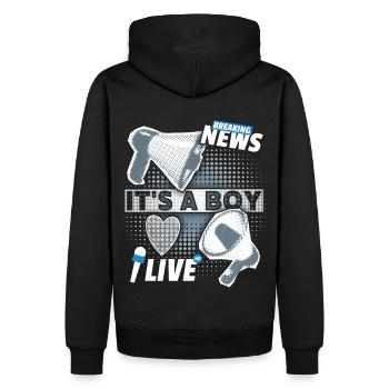 Baby-Junge, Ankündigung mit Megaphon, It's-a-Boy - Männer Premium Bio Hoodie - Schwarz - Hinten - Nico (187cm)