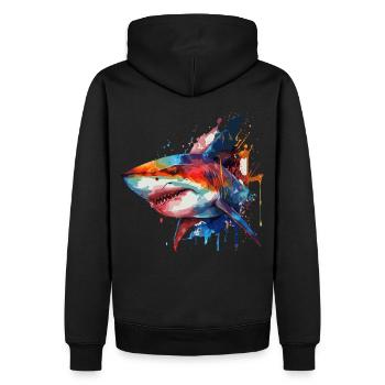 Aquarelle Requin Coloré Grand Requin Blanc Amoureux - Sweat à capuche Premium bio Homme - noir - Dos - Nico (187cm)