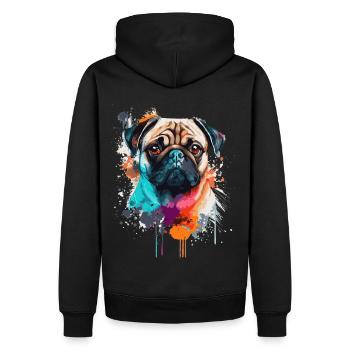 Aquarelle Carlin Coloré Carlin Amoureux des chiens - Sweat à capuche Premium bio Homme - noir - Dos - Nico (187cm)