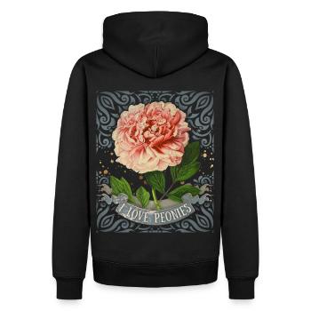 Vintage Pfingstrose, botanisch, I-Love-Peonies - Männer Premium Bio Hoodie - Schwarz - Hinten - Nico (187cm)