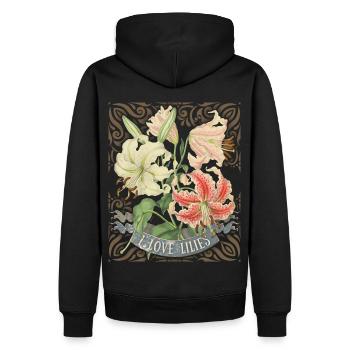 Vintage Lilie, Tigerlilie, botanische Illustration - Männer Premium Bio Hoodie - Schwarz - Hinten - Nico (187cm)