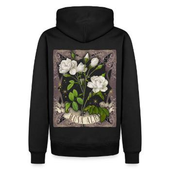 Rose vintage, illustration antique, Rose Redoute - Sweat à capuche Premium bio Homme - noir - Dos - Nico (187cm)