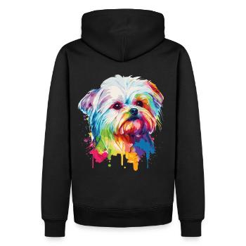Cute Maltese Colorful Watercolor Pet Dog Lover - Men’s Premium Organic Hoodie - black - Back - Nico (187cm)