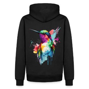 Aquarelle Colibri Observateur d’oiseaux coloré - Sweat à capuche Premium bio Homme - noir - Dos - Nico (187cm)