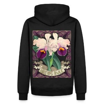 Illustration d’orchidées vintage, drôle de dicton - Sweat à capuche Premium bio Homme - noir - Dos - Nico (187cm)
