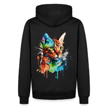 Watercolor Bengal Cat Colorful Cat Lover - Men’s Premium Organic Hoodie - black - Back - Nico (187cm)