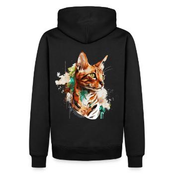 Watercolor Bengal Cat Colorful Cat Lover - Men’s Premium Organic Hoodie - black - Back - Nico (187cm)