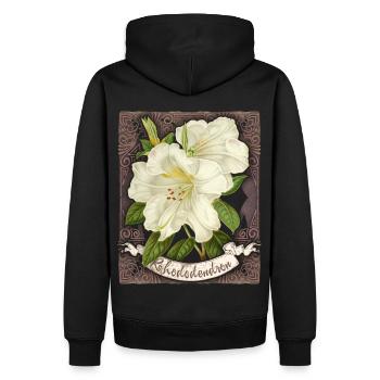 Vintage Rhododendron, antike botanische Zeichnung - Männer Premium Bio Hoodie - Schwarz - Hinten - Nico (187cm)