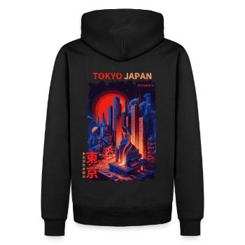 Tokyo Japan Futuristic Cyber City Urban Vaporwave - Männer Premium Bio Hoodie - Schwarz - Hinten - Nico (187cm)