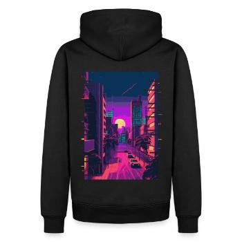 Japanese City Indie Aesthetic Glitch Art 80s 90s V - Männer Premium Bio Hoodie - Schwarz - Hinten - Nico (187cm)
