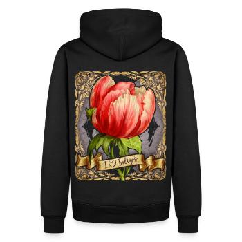 Vintage Tulpe, botanische Blumen Illustration - Männer Premium Bio Hoodie - Schwarz - Hinten - Nico (187cm)