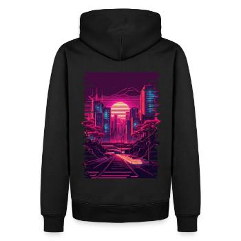 Vaporwave City Retrowave Glitch Art Urban Aestheti - Männer Premium Bio Hoodie - Schwarz - Hinten - Nico (187cm)