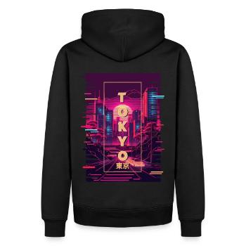 Tokyo Japanese Vaporwave City Pop Urban Synthwave - Men’s Premium Organic Hoodie - black - Back - Nico (187cm)