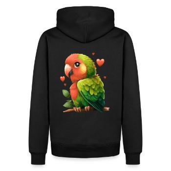 Cute Parrot Green Red Budgie Valentines Day Pet Bi - Men’s Premium Organic Hoodie - black - Back - Nico (187cm)