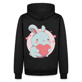 Mignon Lapin Kawaii Saint Valentin Lapin Coeur - Sweat à capuche Premium bio Homme - noir - Dos - Nico (187cm)