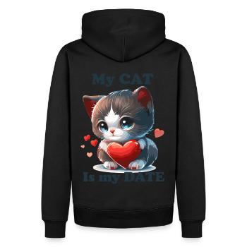 My Cat is My Date Cute Valentines Day Heart Pet Ca - Men’s Premium Organic Hoodie - black - Back - Nico (187cm)