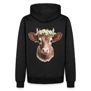 Baby Cow Calf Flower Crown Floral Farm Animal Pet - Men’s Premium Organic Hoodie - black - Back - Nico (187cm)
