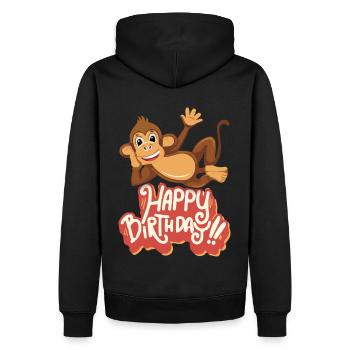 joyeux anniversaire, singe drôle, anniversaire disant - Sweat à capuche Premium bio Homme - noir - Dos - Nico (187cm)