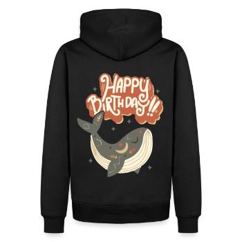 Joyeux anniversaire drôle de baleine Dire - Sweat à capuche Premium bio Homme - noir - Dos - Nico (187cm)