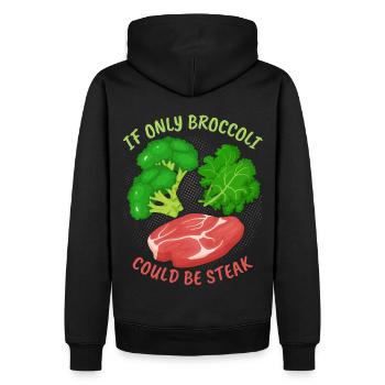 Brokkoli, Steak, lustiger Spruch für Fleischesser - Männer Premium Bio Hoodie - Schwarz - Hinten - Nico (187cm)