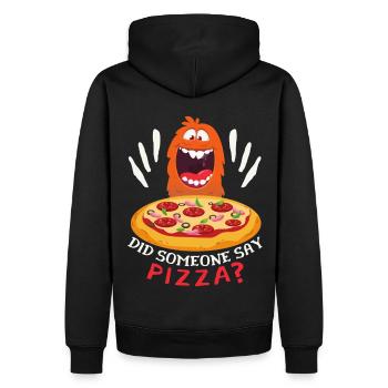 Lustiges Pizza-Monster, Pizza-Spruch Comic - Männer Premium Bio Hoodie - Schwarz - Hinten - Nico (187cm)
