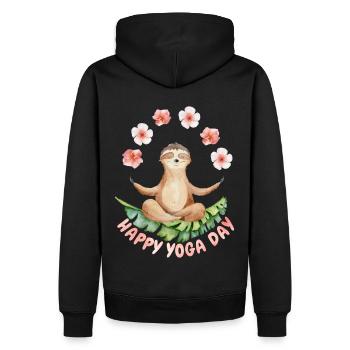 Yoga mit Sloth, lustiges Faultier und Blumen - Männer Premium Bio Hoodie - Schwarz - Hinten - Nico (187cm)