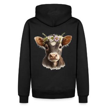 Calf Flower Crown Baby Cow Floral Farm Animal Pet - Men’s Premium Organic Hoodie - black - Back - Nico (187cm)