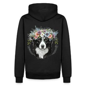 Border Collie Flower Crown Pet Dog Breed Floral Fa - Men’s Premium Organic Hoodie - black - Back - Nico (187cm)