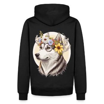 Cute Siberian Husky Flower Crown Pet Dog Breed Pup - Men’s Premium Organic Hoodie - black - Back - Nico (187cm)