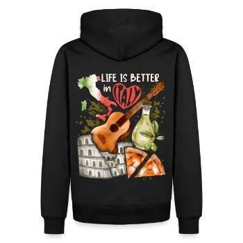 Italien Love-Italy, Rom, Gitarre und Pizza - Männer Premium Bio Hoodie - Schwarz - Hinten - Nico (187cm)