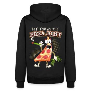 Lustiger Pizza Spruch mit Cannabis Joint, Pun - Männer Premium Bio Hoodie - Schwarz - Hinten - Nico (187cm)
