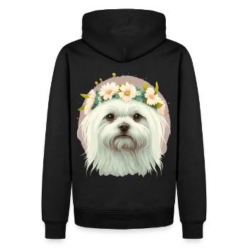 Cute Maltese Flower Crown Pet Dog Breed Floral Pup - Men’s Premium Organic Hoodie - black - Back - Nico (187cm)