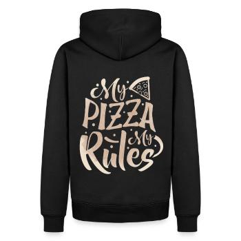 Lustiger Pizza Spruch, Italien, My-Pizza-My-Rules - Männer Premium Bio Hoodie - Schwarz - Hinten - Nico (187cm)