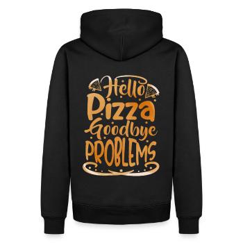 Hello Pizza, lustiger Spruch italienische Pizzeria - Männer Premium Bio Hoodie - Schwarz - Hinten - Nico (187cm)