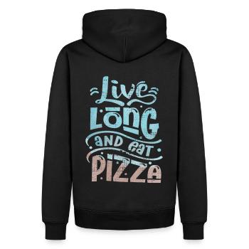 Lustiger Pizza Spruch, Eat-Pizza - Männer Premium Bio Hoodie - Schwarz - Hinten - Nico (187cm)