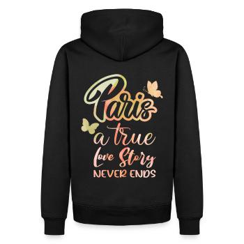 France, capitale Paris, typographie disant - Sweat à capuche Premium bio Homme - noir - Dos - Nico (187cm)