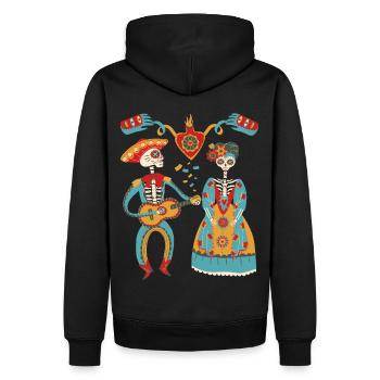 Dia de Muertos, Saint-Valentin, Guitare Skeleton Couple - Sweat à capuche Premium bio Homme - noir - Dos - Nico (187cm)