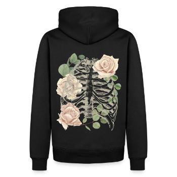 Squelette vintage avec roses, néo-gothique - Sweat à capuche Premium bio Homme - noir - Dos - Nico (187cm)