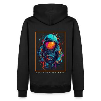 Astronaute abstrait coloré dans l’espace - Sweat à capuche Premium bio Homme - noir - Dos - Nico (187cm)