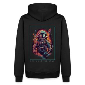 Astronaute abstrait coloré dans l’espace - Sweat à capuche Premium bio Homme - noir - Dos - Nico (187cm)